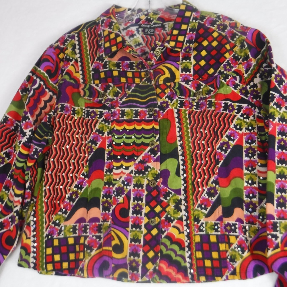 Candy Couture Multicolor Embellished Bohemian Long‎ Sleeve Jacket Size 1X Boho